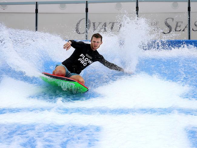 Australian Flow Riding champion Adam Wildman gives a demonstration on the Flow Rider. Picture: SAM ROSEWARNE.