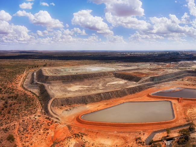 Junction mine open pit in broken hill mining city of Australian outback - capital of red soil outback.