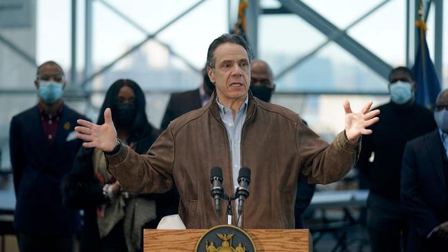 New York Governor Andrew at a vaccination site on Tuesday. Picture: AFp