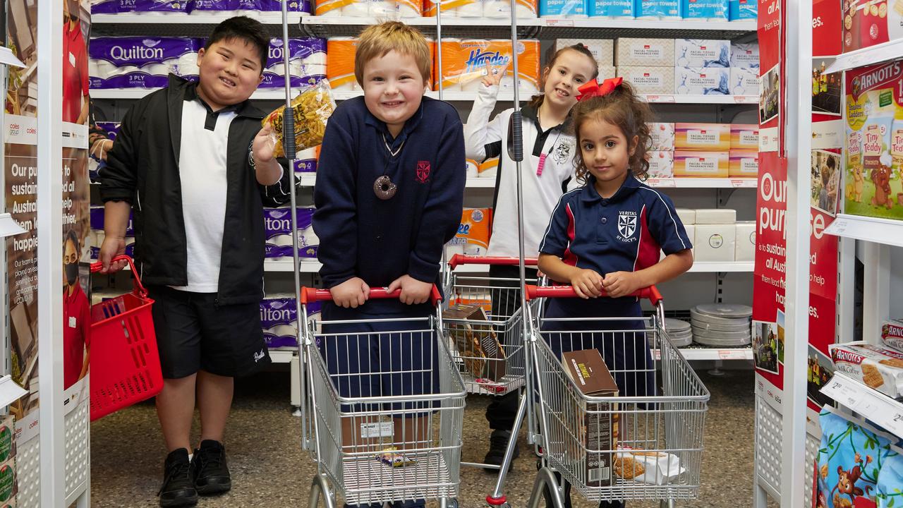 Kids at St Lucy's can practice shopping and working at their own Coles store. Picture: Supplied