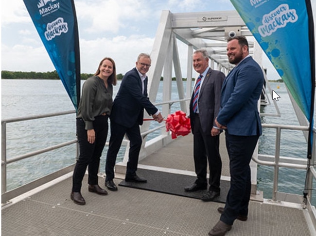 Prime Minister Anthony Albanese opened the Riverside Revitalisation Project with ALP Senator for Queensland Nita Green, Mackay Mayor Greg Williamson and Mackay Regional Council CEO Scott Owen in April, 2024. Picture: Supplied