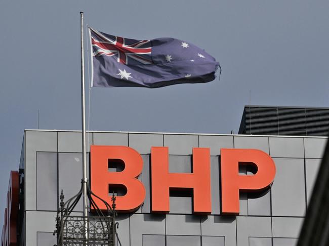 ADELAIDE, AUSTRALIA - NewsWire Photos APRIL 17, 2024: The old Adelaide GPO clock tower on the corner of King William St and Franklin St, now part of the Marriott hotel. With BHP signage. Picture: NCA NewsWire / Brenton Edwards