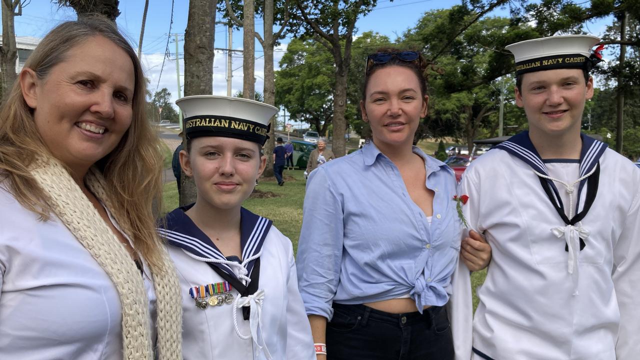 Shellie Johns, Seaman Kaitlyn Watson, Sara Bone, and Able Seaman Kellin Watson at the Gympie Anzac Day 2023 march and ceremonies.