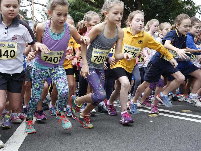 Hundreds of children took part in the 2km race around Mosman. Picture: David Swift