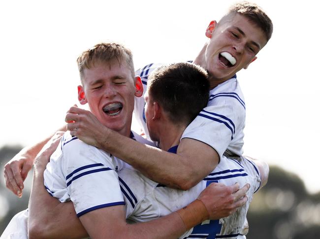 Lachlan Dooner celebrating a try for CCC during the NSW U15 Combined High Schools v Combined Catholic Colleges, State Rugby League Tri-Series held at St Mary's Leagues Stadium. Picture: Jonathan Ng