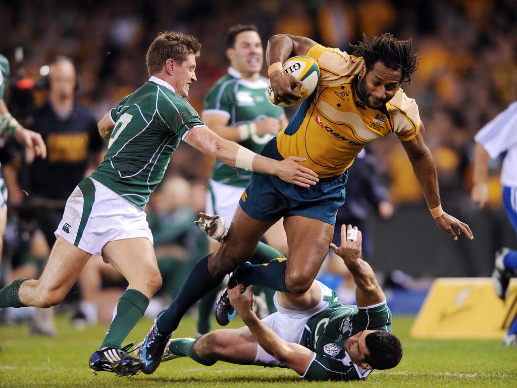 Australia's Lote Tuqiri charges past the Irish defence in 2008. Picture: AAP