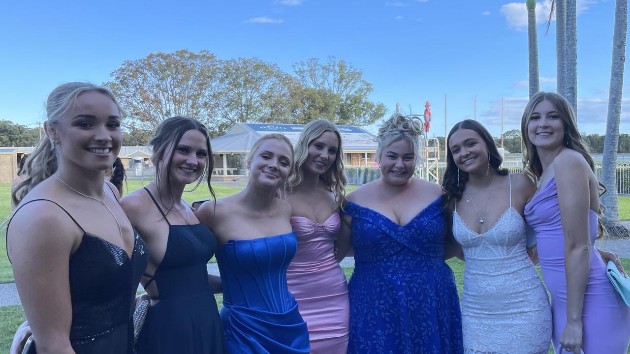 Year 12 students with plenty of smiles at the St John Paul College Year 12 Formal. Picture: Matt Gazy