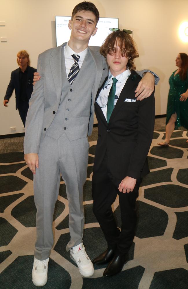 Fyfe Hunter and Oscar Stuart at the Australian Industry Trade College 2024 formal at the Maroochy RSL.