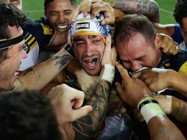 Daily Telegraph photographer, Brett Costellos entriy in teh Kennedy Awards, "Johnathan Thurston" is a series of five pictures documenting the North Queensland Cowboys NRL captain Johnathan Thurston winning the 2015 NRL Premiership.  Cowboy's Johnathan Thurston and the Cowboys celebrate winning the Grand Final with a Golden Point win during the 2015 NRL Grand Final between the Brisbane Broncos and North Queensland Cowboys at ANZ Stadium, Sydney. Pic Brett Costello