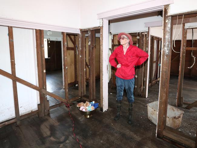 Marie Hainaut at her Phyllis St home in South Lismore in the aftermath of the devastating floods. Picture: Jason O'Brien