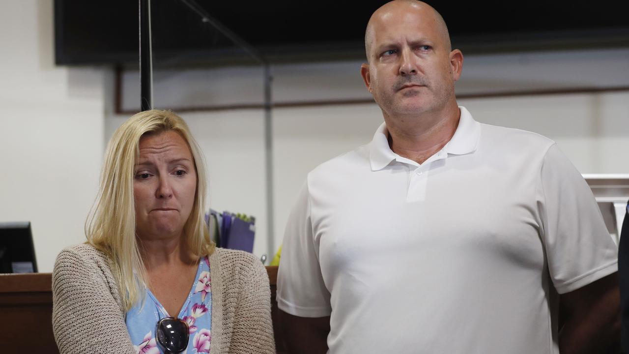 Tara Petito and Joe Petito react while the City of North Port Chief of Police Todd Garrison speaks during a news conference for Gabby on September 16. Picture: Octavio Jones/Getty Images/AFP