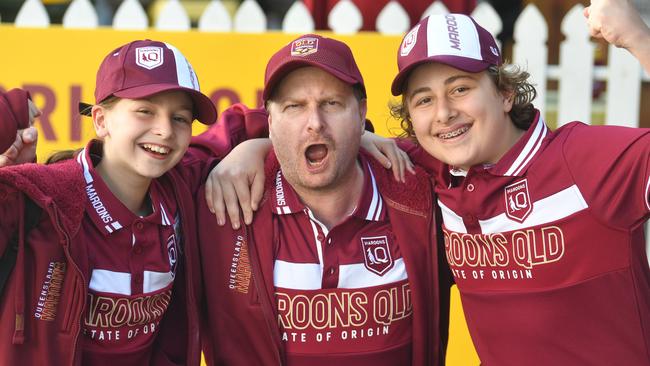 Michael Sams with Hollie, 12, and Hunter, 15 in Townsville on Origin night. Picture: Evan Morgan