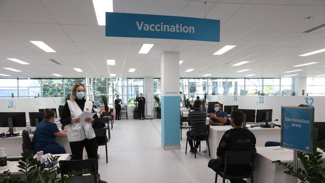 The Covid-19 Vaccination Centre at Sydney Olympic Park. Picture: David Swift