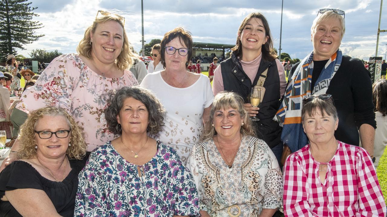 (back from left) Carolyn Filipetto, Joan Shaw, Ingrid McCabe and Ginny Turvey (front from left) Kim Murphy, Anita Marks, Sharon McManus and Ann Austin. Rangers Ladies Day at Gold Park. Saturday, May 28, 2022. Picture: Nev Madsen.