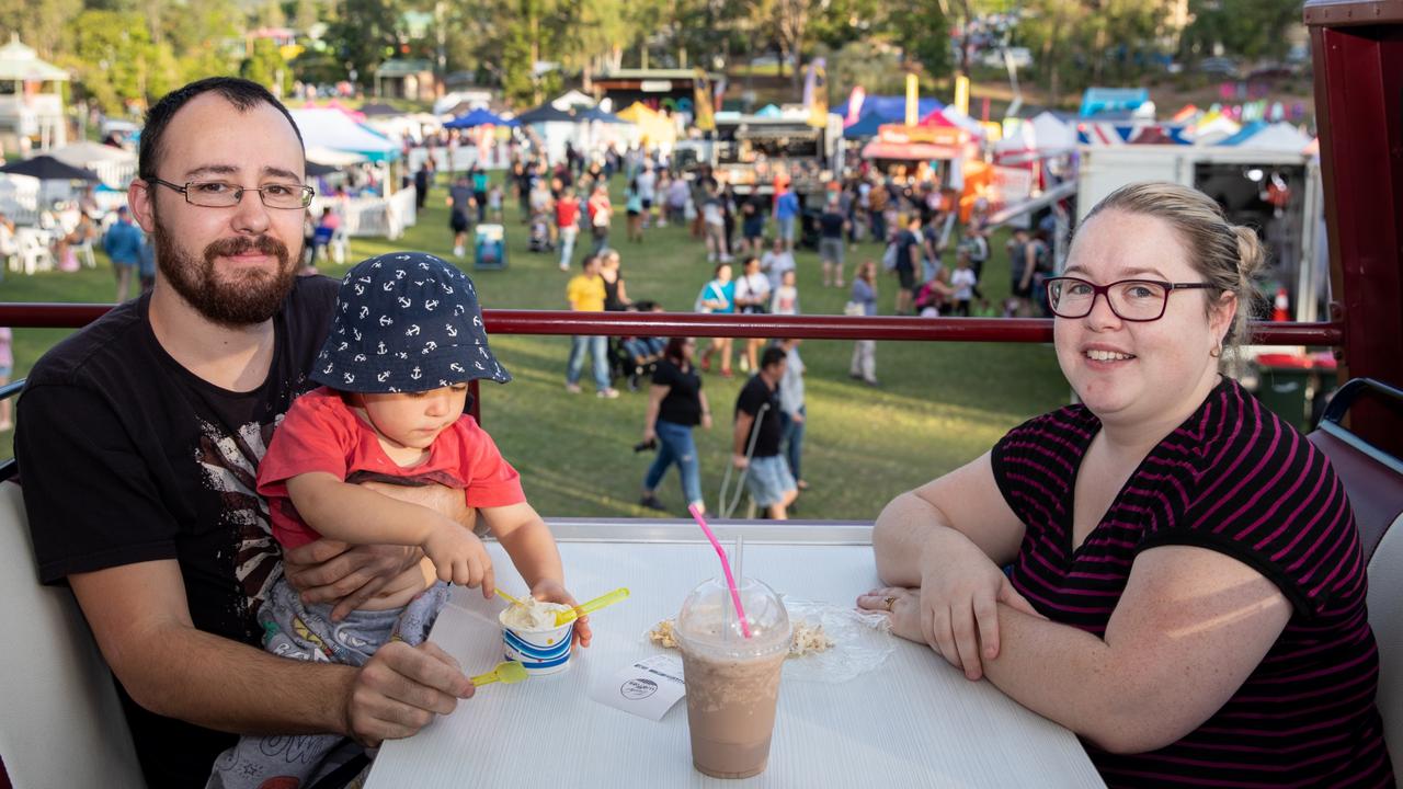 Justin, Max and Catherine Gray, of Everton Hills, at Hills Carnivale. Picture: Dominika Lis.