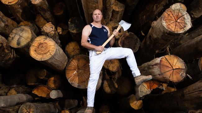 Brad Meyer, 51 Brad and his sons compete in wood chopping competitions. Brad is the president of the Victoria Axemen's Council. Wood chopping as a sport is under threat in Victoria logs are no longer available from Victorian State Forests. Wood chopping competitions require Alpine Ash logs which they can no longer access. Picture: Jason Edwards