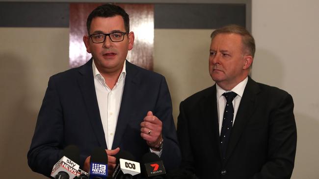 Victorian Premier Daniel Andrews and Anthony Albanese in Melbourne. Picture: Kym Smith