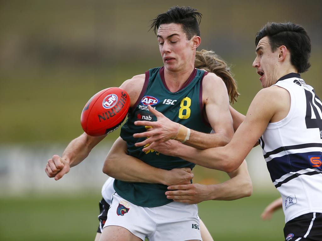 AFL - Tasmania Devils under-18 team in NAB League game against the Northern Knights at Twin Ovals, Kingston. (L-R) Jake Steele (8) playing for the Devils. Picture: MATT THOMPSON