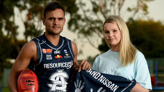 Rigby Barnes with his sister Sierra Schrader at Hickinbotham Oval. Picture: Sam Wundke