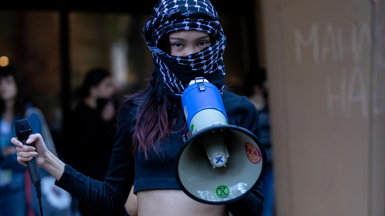 Pro Palestine protesters take over the Arts West building at Melbourne UNI Campus. Picture: Jason Edwards