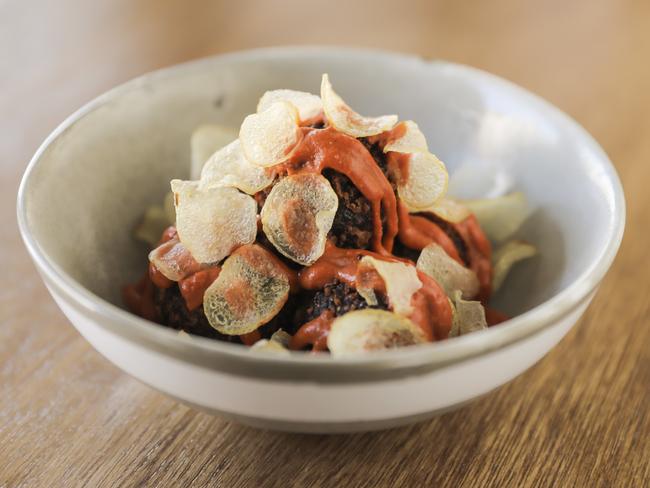 Vegan meatballs at You Came Again Vegan Tapas Bar. Picture: Mark Cranitch