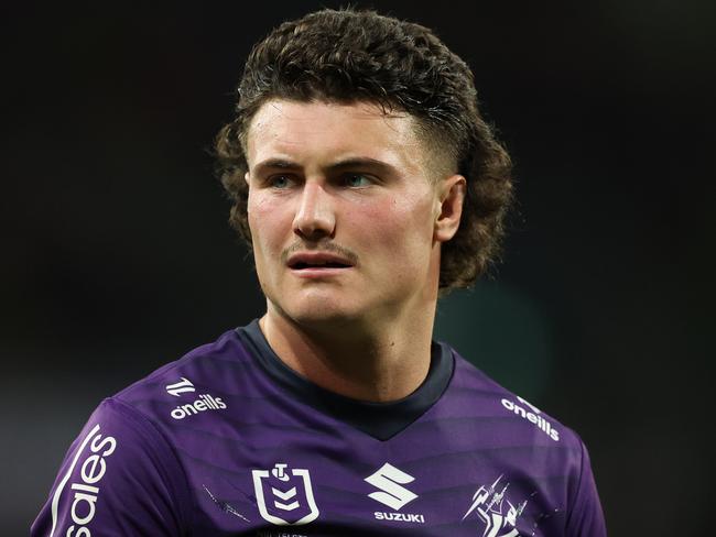 MELBOURNE, AUSTRALIA - MARCH 16: Jonah Pezet of the Storm looks on during the round two NRL match between Melbourne Storm and New Zealand Warriors at AAMI Park, on March 16, 2024, in Melbourne, Australia. (Photo by Robert Cianflone/Getty Images)