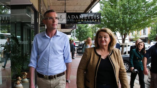 Former NSW Premier Dominic Perrottet and Local MP Wendy Tuckerman on the campaign trail in Goulburn earlier this month. Picture: NCA Newswire / Gaye Gerard