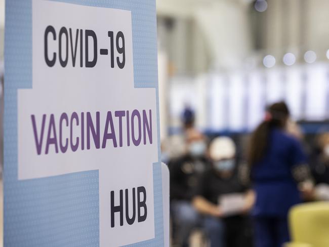 A Covid vaccination hub at the Melbourne Showgrounds. Picture: Getty Images