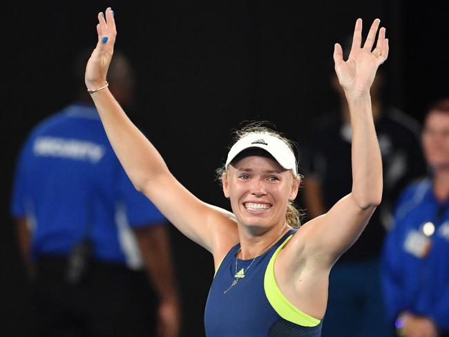 DeCaroline Wozniacki celebrates her win. AFP Photo