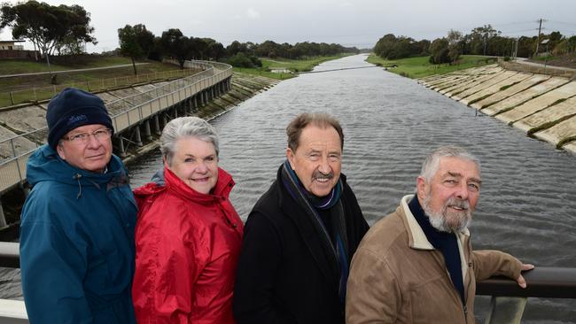 The Western Adelaide Coastal Residents’ Association says the time has come to progress with plans to extend the Breakout Creek Wetlands. Pictured in 2016 are Paul Laris, Chrissy Schultz, president Jim Douglas and Peter Schultz. Picture Campbell Brodie.