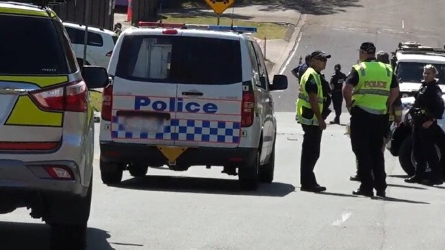 Police and ambulance at the scene at the crash at Nerang.