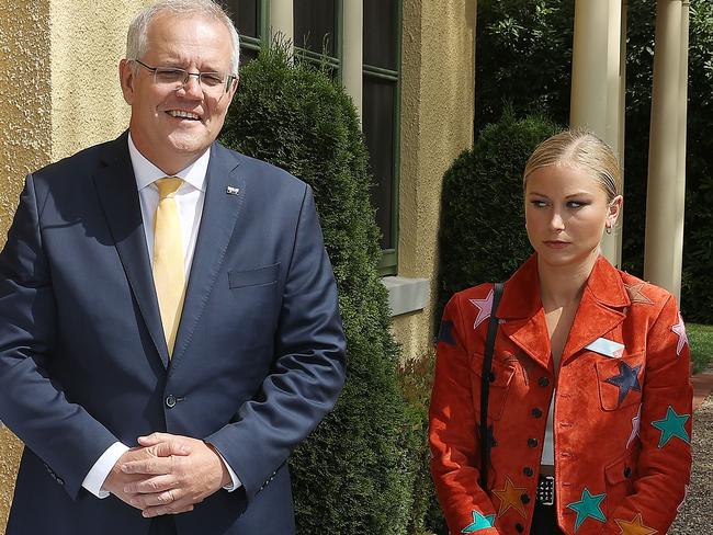 Prime Minister Scott Morrison with Grace Tame at an Australia Day event on January 25. Picture: NCA NewsWire / Gary Ramage