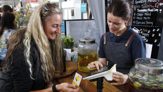 Taste of Tasmania 2015/16 pictured is the new cashless system in use - someone being served.