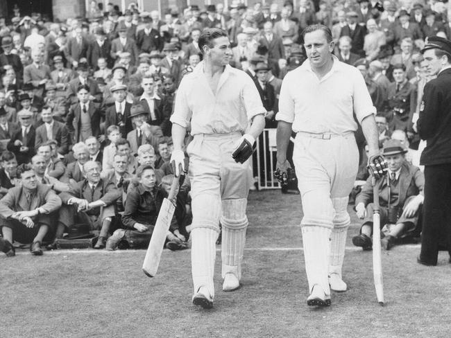 Keith Miller with Cec Pepper during the Lord's Victory Test