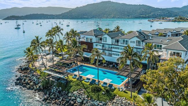 8. Coral Sea Marina ResortIf you want to be close to the buzz of Airlie but still want a stylish bolthole to retreat to, look no further.Why we love it: a recent reno has refreshed this property complete with a 25-metre outdoor pool fringed sun loungers and parasols.What to consider: if you want a bit of luxe day, hire out the beachfront cabana.What features does Coral Sea Marina Resort:The onsite Coral Sea Pavilion restaurant does breakfast, lunch and dinner. Try the char-grilled squid with corn, jalapeno, salsa verde and saltbush.The Drift Boutique Spa is on site.The marina from which it takes its name provides easy access to day-trip ferries and cruises.What to know: Check out the two-night Couples Escape packages which include the mysteriously titled Romance Box on arrival.Book at Expedia For more great Airlie Beach hotels, click here