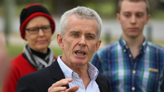 Incoming One Nation senator Malcolm Roberts with wife Christine and son Shane thanked his family for their support. Picture: Lyndon Mechielsen