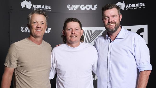 Matt Jones, Cam Smith and Marc Leishman arrive at EOS by SkyCity Adelaide, during LIV Golf Adelaide, Wednesday, Feb. 12, 2025. Picture: Matt Loxton