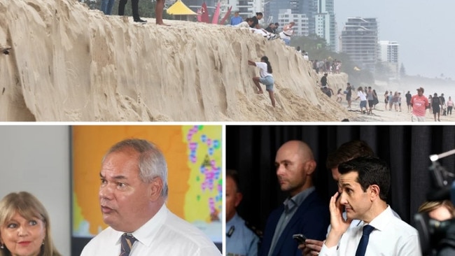 Cyclone Alfred has not only caused challenges for the landscape of south-east Queensland. It has caused some political upheaval. Pictured Deputy Gold Coast Mayor Donna Gates, Mayor Tom Tate and Premier David Crisafulli.