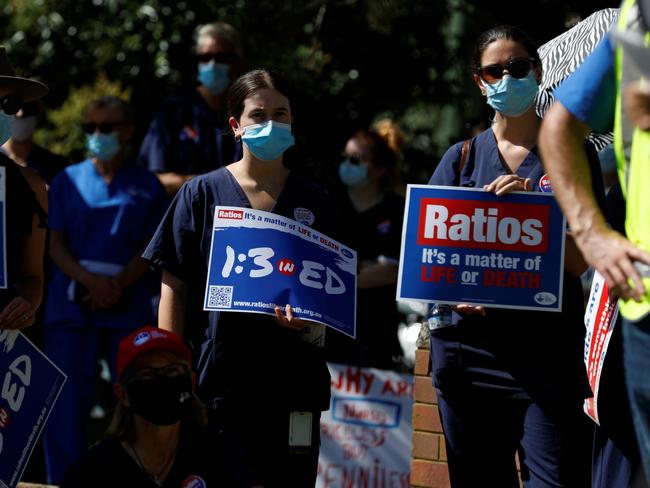 Nurses protest outside the Shoalhaven District Hospital in Nowra as staff throughout the state walk off the job. Picture: Nathan Schmidt