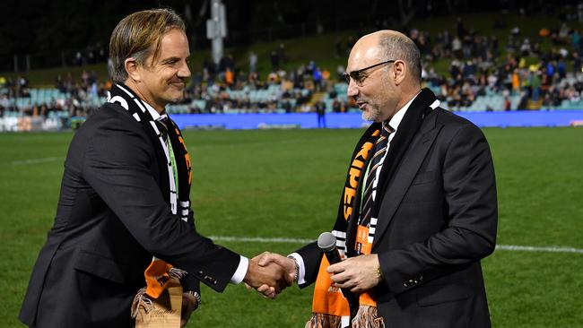 Tigers CEO Justin Pascoe and chairman Lee Hagipantelis. Picture: NRL Imagery