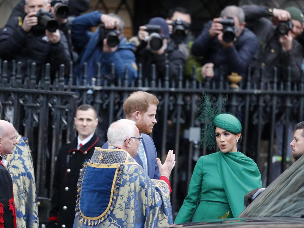 Prince Harry and Meghan, Duchess of Sussex at the annual Commonwealth Day service. Picture: AP Photo/Frank Augstein