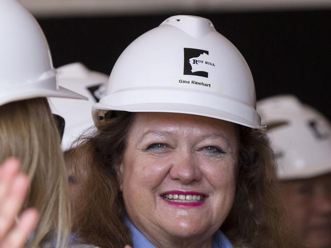 Gina Rinehart looks on during the launch of the first shipment of iron ore from Gina Rinehart's Roy Hill mine in the Pilbara on 10 December 2015