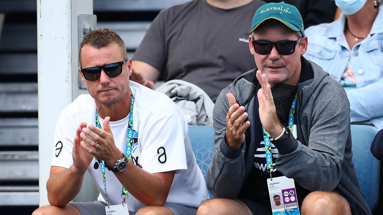 Davis Cup coaches Lleyton Hewitt and Jaymon Crabb are among the many people getting behind Chris O’Connell’s Australian Open run. Getty Images