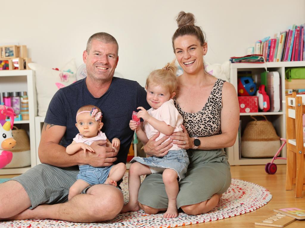 Dean and Heidi Stevens with their daughters Elsa-Jodi, aged two, and Sianna, aged six months. Picture: Richard Dobson