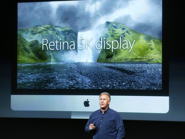The iMac ...  Apple worldwide marketing senior vice president Phil Schiller reveals the new iMac with 5k retina display. Picture: Justin Sullivan/Getty Images/AFP