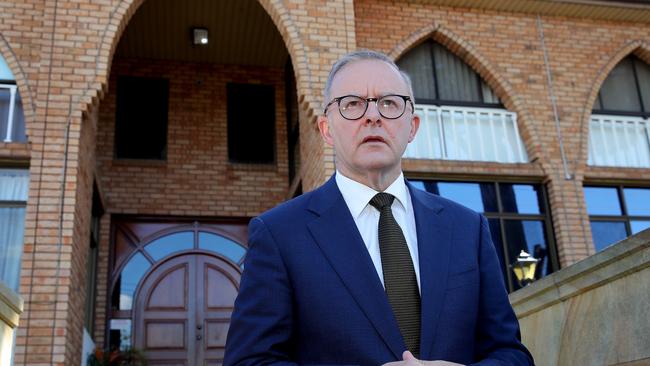 And possibly saying some prayers, Labor leader Anthony Albanese attends a Good Friday service at St Charbel’s Monastery in Punchbowl, NSW during the federal election campaign. Picture: Toby Zerna