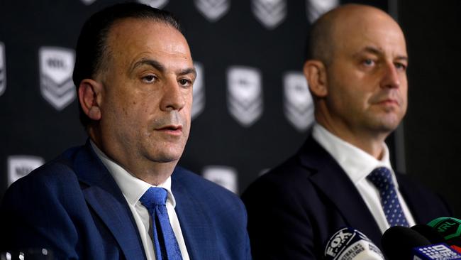 Australian Rugby League Commission Chairman Peter V'landys and NRL Chief Executive Todd Greenberg. Picture: AAP