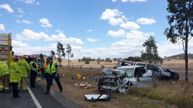 The terrible scene of the crash on the Wide Bay Highway.