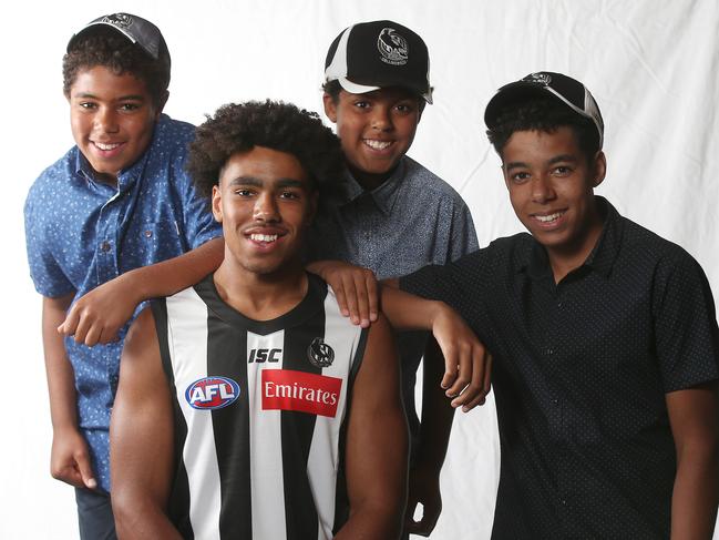 2018 AFL Draft at Marvel Stadium, Melbourne.  Isaac Quaynor, drafted at 13 by Collingwood with his brothers Luke, Matthew and Ben . Pic: Michael Klein