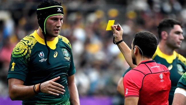 Adam Coleman is given a spell on the sidelines during the match against Uruguay.